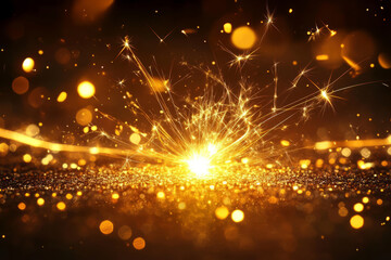 Wall Mural - golden fireworks explosion with sparkling light particles