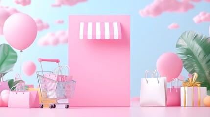 Poster - AI Retail Sales Tracker, advanced system analyzing sales trends, optimizing marketing strategies, improving inventory planning, minimalist 3D vector design, clean and open environment