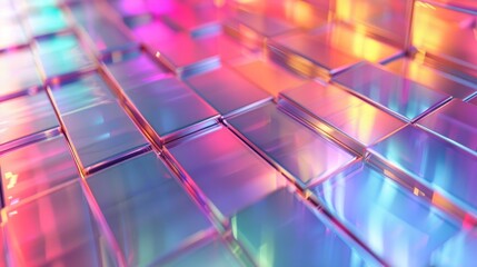 Poster - Colorful abstract gradient background with iridescent glass tiles reflecting vibrant shades of light