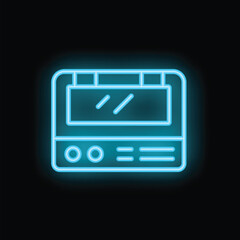 Poster - Blue glowing neon icon of a vintage cassette tape, isolated on a black background