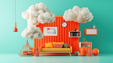 Poster - B2B Marketing Trend Predictor, AI software analyzes data to forecast marketing trends, improving lead generation strategies, sleek 3D vector design, minimalist backdrop, open space
