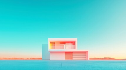 Poster - Homeownership Insights Model, AI-driven analysis of housing trends, assists mortgage lenders, sleek 3D vector design, minimalist aesthetic, spacious and uncluttered environment