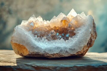 Poster - A mesmerizing geode filled with sparkling quartz crystals, showcasing nature's beauty.