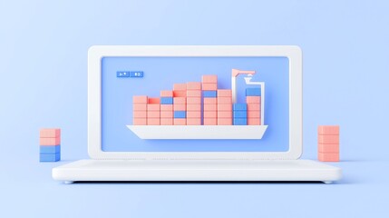 Poster - AI Trade Insight, advanced software analyzing global trade trends, enabling businesses to refine import/export strategies, minimalist 3D vector design, clean and open composition