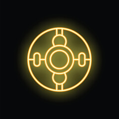 Poster - Yellow neon icon of a spaceship flying in space, with glowing windows, on a black background