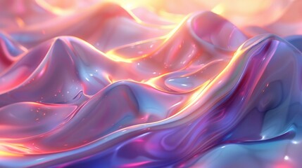 Poster - Iridiscent gradient abstract background showcasing fluid waves in shimmering colors