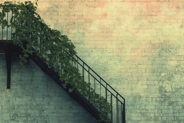Poster - Ivy-covered fire escape against a weathered brick wall, evoking a sense of age and quiet.