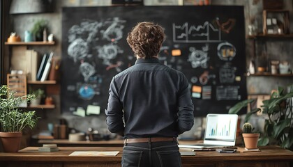 Poster - Businessperson standing before a blackboard