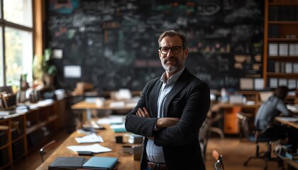 Leinwandbilder - Businessperson standing before a blackboard