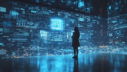 Aufkleber - Engineers in a futuristic smart city, overseeing complex data systems on floating digital screens, innovative architecture, holographic interfaces, ultradetailed, 16K