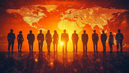 Poster - Multinational business team working on global communication strategy, digital data and networks flowing between them, human resources and management concept, mixed media, 8K
