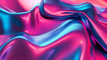 Poster - A close-up of vibrant, glossy pink and blue metallic liquid fabric or texture, with smooth, flowing waves and a high gloss finish showcasing dynamic movement and light reflections.