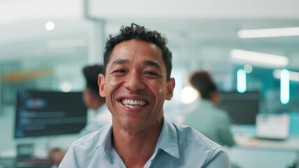 Leinwandbilder - Happy man, face and software developer with pride for app development, web design or programming at office. Portrait, male person or programmer with smile for AI, UI or UX improvement at workplace
