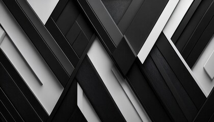Leinwandbilder - geometric abstract black and white panel design for modern wall art or background with layered 3d texture