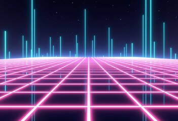 Poster - 80s Sci-Fi Arcade Game Background: White Light Streaks Grid, Retro Space Aesthetic, Vintage Gaming Style

