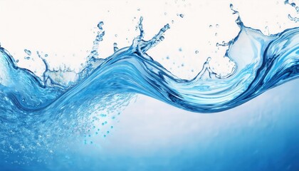 Poster - dynamic blue water splash with ripples and bubbles on white background for advertising, design, or product branding

