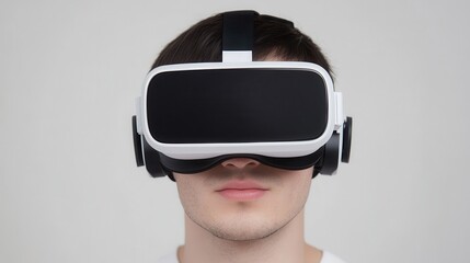 Poster - A person wearing a VR headset, immersed in virtual reality, showcasing modern technology and the future of gaming and entertainment.