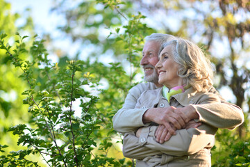 Canvas Print - Loving mature couple in the park in summer