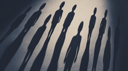 Poster - Multiple shadows representing job seekers waiting for interview results, symbolizing career choices, fobo - fear of better option - , decision making fear, and job insecurity in competitive market