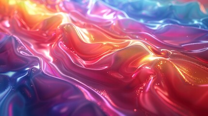 Poster - Colorful iridescent gradient flowing through abstract waves with a mix of light and texture in a digital background