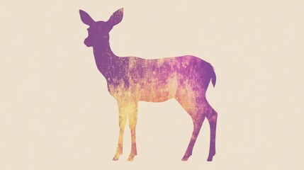 Leinwandbilder - Minimalist pencil silhouette of a deer blending into warm hues at golden hour