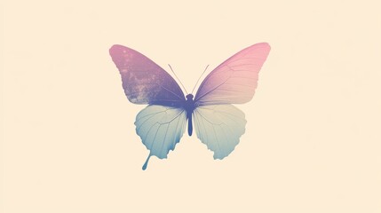 Aufkleber - Minimalist silhouette of a pastel butterfly with soft hues against a light background showcasing delicate beauty and simplicity