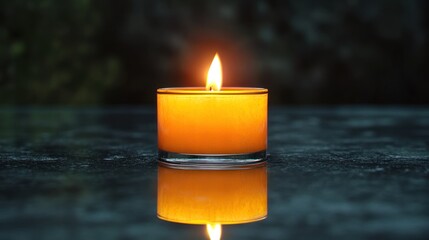Aufkleber - Candle flickers softly on a reflective surface, creating warm ambiance in a dimly lit space. Generative AI