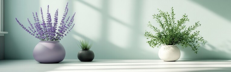 Poster - Lavender and mint contrast creates a serene atmosphere in a modern interior space