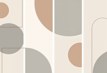 Poster - Minimalist Geometric Art: Soft Color Palette, Symmetrical Grid, Geometric Shapes, Thin Lines, Subtle Overlapping, Delicate Layering, Beige, Grey, Taupe.

