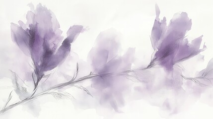 Poster - Delicate gray wash floral artwork highlighting elegant pencil strokes and soft purple hues