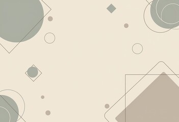 Poster - Subtle Geometric Symmetry: Soft Colors (Beige, Grey, Taupe), Symmetrical Grid, Geometric Shapes, Thin Lines, Delicate Layering, Overlapping Shapes.


