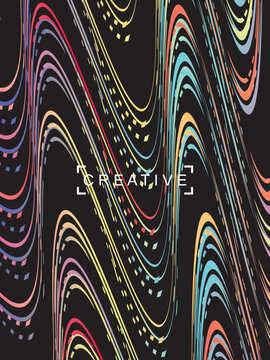 Futuristic abstract technology shining rainbow light lines on modern line pattern black background. Vector minimal line background with text for social media covers, headers, etc.