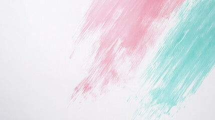 Poster - Brush strokes in pink and turquoise create an artistic pattern on a clean white background during midday