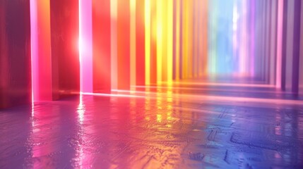 Poster - exploring an iridescent gradient corridor filled with abstract colors and light reflections