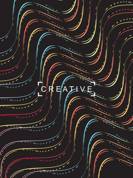 Futuristic abstract technology shining rainbow light lines on modern line pattern black background. Vector minimal line background with text for social media covers, headers, etc.