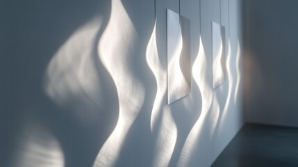 Poster - Light reflections create wavy shapes on a gallery wall during a sunny afternoon. Generative AI