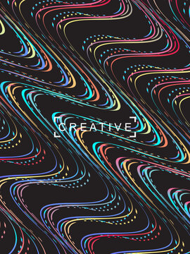 Futuristic abstract technology shining rainbow light lines on modern line pattern black background. Vector minimal line background with text for social media covers, headers, etc.