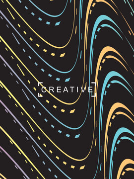 Futuristic abstract technology shining rainbow light lines on modern line pattern black background. Vector minimal line background with text for social media covers, headers, etc.