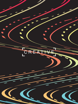 Futuristic abstract technology shining rainbow light lines on modern line pattern black background. Vector minimal line background with text for social media covers, headers, etc.