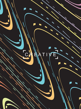 Futuristic abstract technology shining rainbow light lines on modern line pattern black background. Vector minimal line background with text for social media covers, headers, etc.