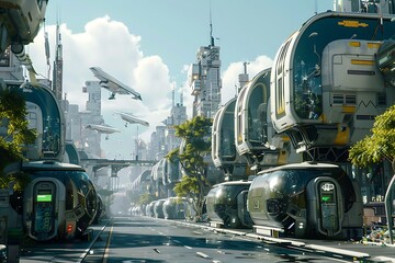 Aufkleber - A futuristic city with advanced waste management systems, recycling robots, and smart waste bins that sort trash automatically.