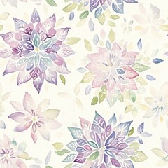 Poster - Serene watercolor doodle of soft blooms and leaves in pastel tones on a light background