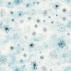 Poster - Serene watercolor doodle of delicate snowflakes on a pale blue background conveying winter's tranquility