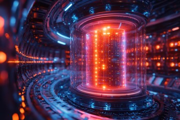 Poster - Exploration of quantum computing technology with futuristic design and vibrant colors