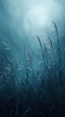 Aufkleber - Mystical garden adorned with deep teal blades swaying gently under a soft, ethereal light