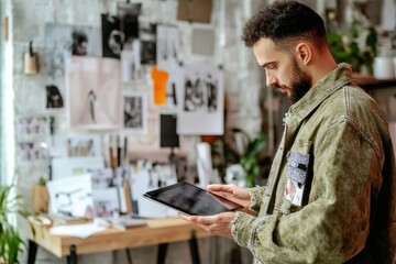 Poster - Creative designer works on a tablet in a modern studio filled with inspiration