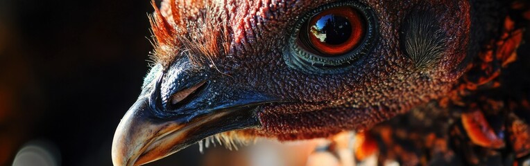 Poster - Close-up view of a turkey's face highlighting intricate details and vibrant colors in natural light