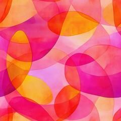 Poster - Dynamic doodle watercolor design featuring vibrant pink, orange, and yellow shapes in varied transparency and flow