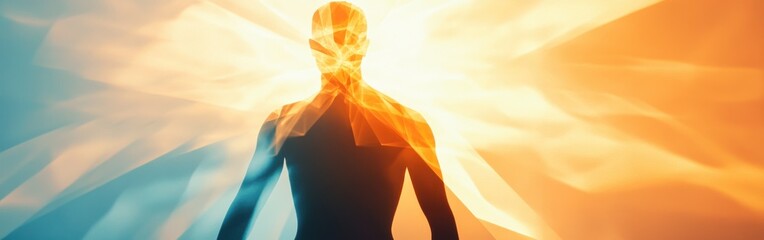 Poster - Conceptual representation of a glowing man conveying energy and vitality in an abstract environment