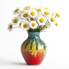 Aufkleber - Vibrant ceramic vase brimming with fresh daisies in a bright and cheerful display of nature's beauty